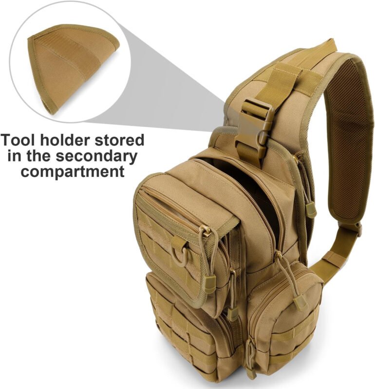G4Free Tactical EDC Sling Bag Pack with Adjustable Holster Sling Shoulder Assault Range Backpack(Tan)