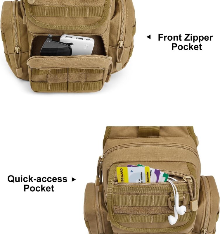G4Free Tactical EDC Sling Bag Pack with Adjustable Holster Sling Shoulder Assault Range Backpack(Tan)