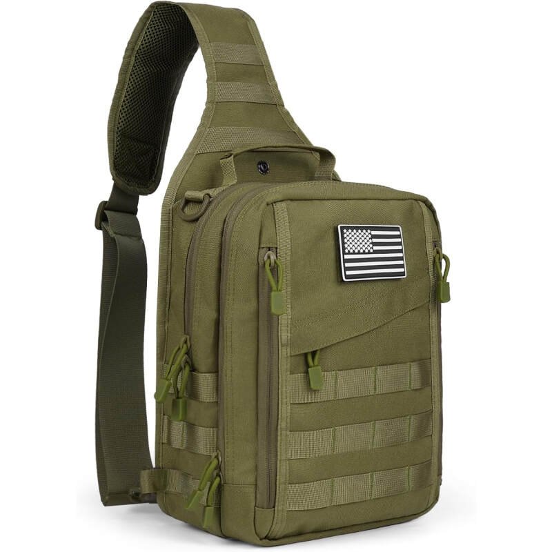 Hopopower Tactical Sling Backpack for Men – Military Shoulder Range Sport Pack, Small Utility Crossbody Chest Bag for Every Day Carry, Green