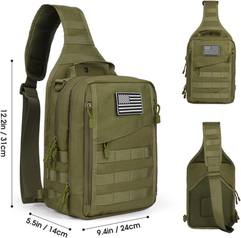 Hopopower Tactical Sling Backpack for Men – Military Shoulder Range Sport Pack, Small Utility Crossbody Chest Bag for Every Day Carry, Green