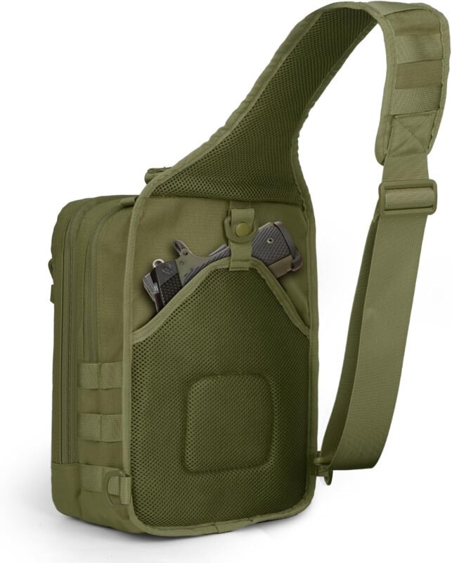 Hopopower Tactical Sling Backpack for Men – Military Shoulder Range Sport Pack, Small Utility Crossbody Chest Bag for Every Day Carry, Green
