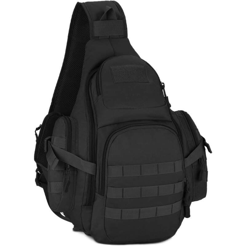 HUNTVP Tactical Sling Backpack Military Daypack Molle Chest Shoulder Bag (Black)