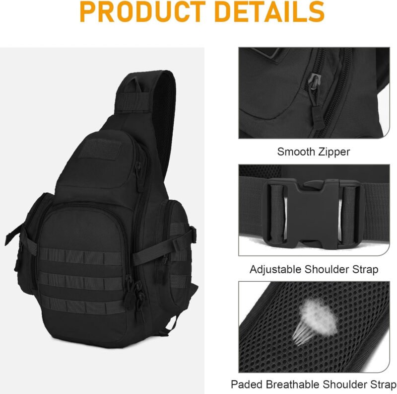 HUNTVP Tactical Sling Backpack Military Daypack Molle Chest Shoulder Bag (Black)