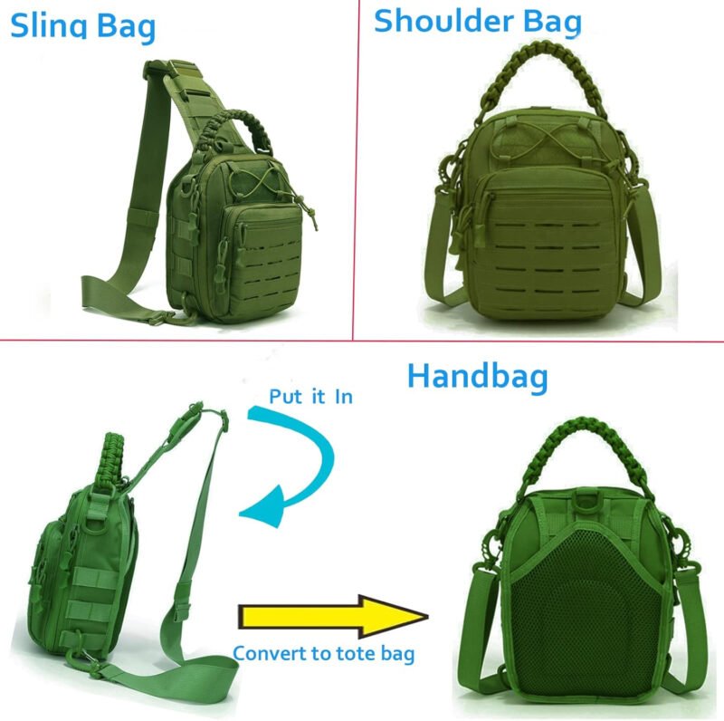 Tactical Compact Concealed Carry Sling Bag Cut Molle Pistol Holster EDC Single Shoulder Chest Backpack Pack (Green)