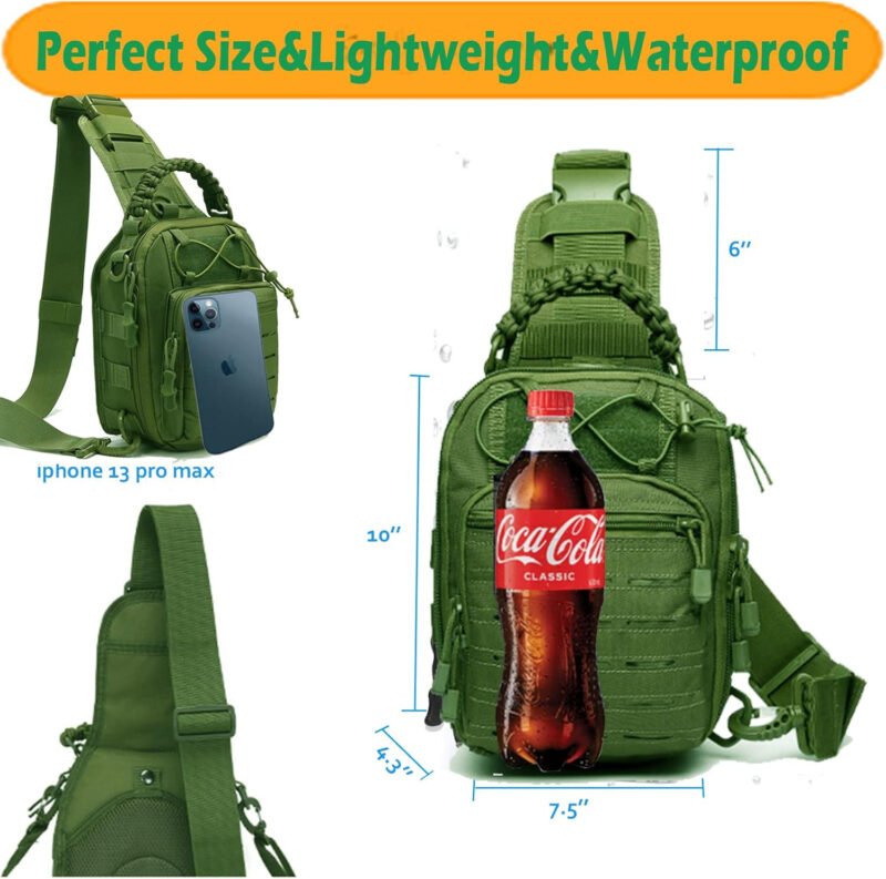 Tactical Compact Concealed Carry Sling Bag Cut Molle Pistol Holster EDC Single Shoulder Chest Backpack Pack (Green)