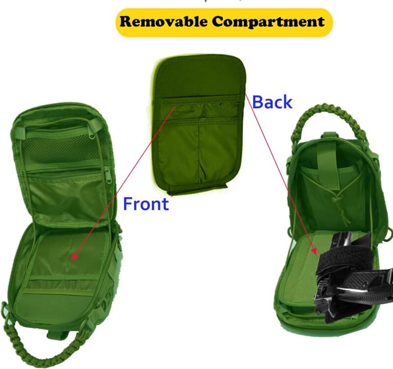 Tactical Compact Concealed Carry Sling Bag Cut Molle Pistol Holster EDC Single Shoulder Chest Backpack Pack (Green)