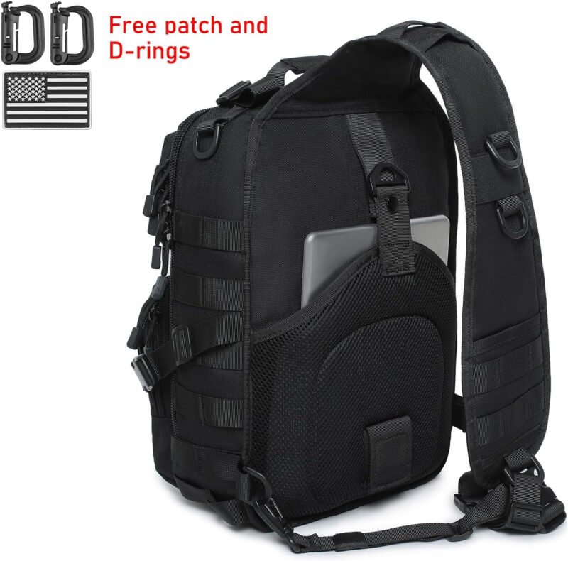 Tactical Sling Bag Backpack Military Rover Shoulder Sling Pack EDC Molle Range Bag Crossbody Chest Pack (Black)