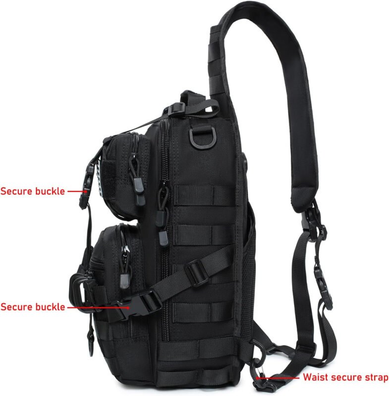 Tactical Sling Bag Backpack Military Rover Shoulder Sling Pack EDC Molle Range Bag Crossbody Chest Pack (Black)