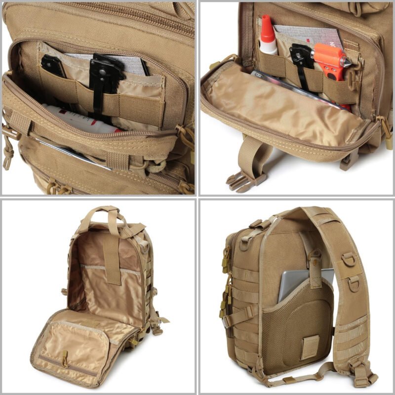 Tactical Sling Bag Backpack Military Rover Shoulder Sling Pack EDC Molle Range Bag Crossbody Chest Pack (Black)