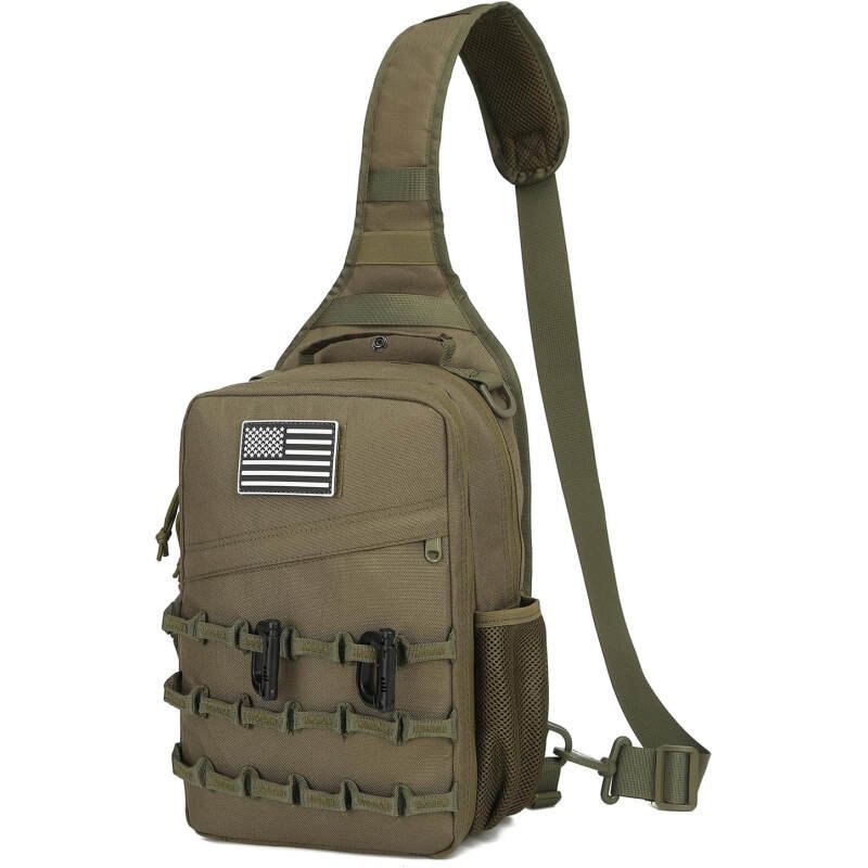 Tactical Sling Backpack Military Rover Shoulder Sling Bag Pack EDC Molle Assault Range Bag Crossbody Chest Pack (OD Green)