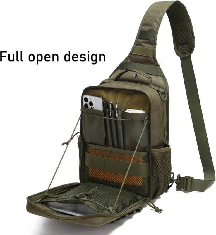 Tactical Sling Backpack Military Rover Shoulder Sling Bag Pack EDC Molle Assault Range Bag Crossbody Chest Pack (OD Green)
