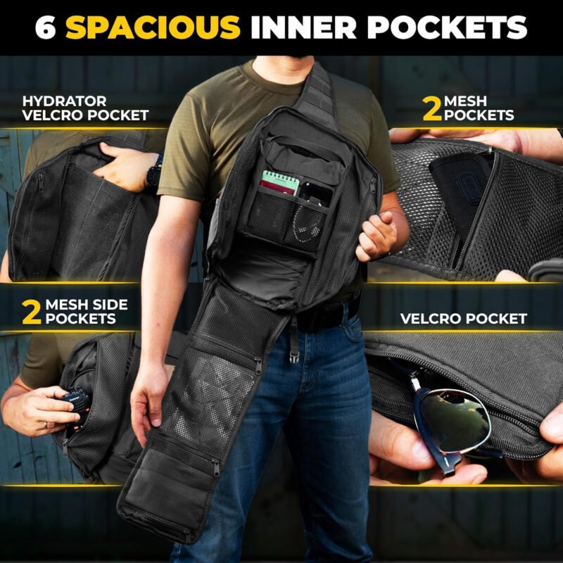 M-Tac Crossbody Sling Bag for Men – Travel Black Backpack – Shoulder Bag Crossbody Bags For Woman Back Pack for Men – Rucksack Travel Hiking Chest Bag Daypack Chest Pack