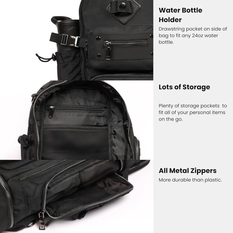 OPULENT Tactical Sling Bag for Men- Durable & Premium Metal Components Shoulder Bag for Men-Comfortable & Water resistant Tactical sling backpack for Camping, Hiking & Other Outdoor Activities (Black)