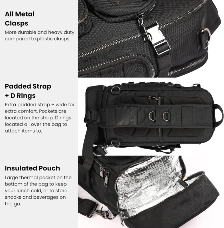 OPULENT Tactical Sling Bag for Men- Durable & Premium Metal Components Shoulder Bag for Men-Comfortable & Water resistant Tactical sling backpack for Camping, Hiking & Other Outdoor Activities (Black)