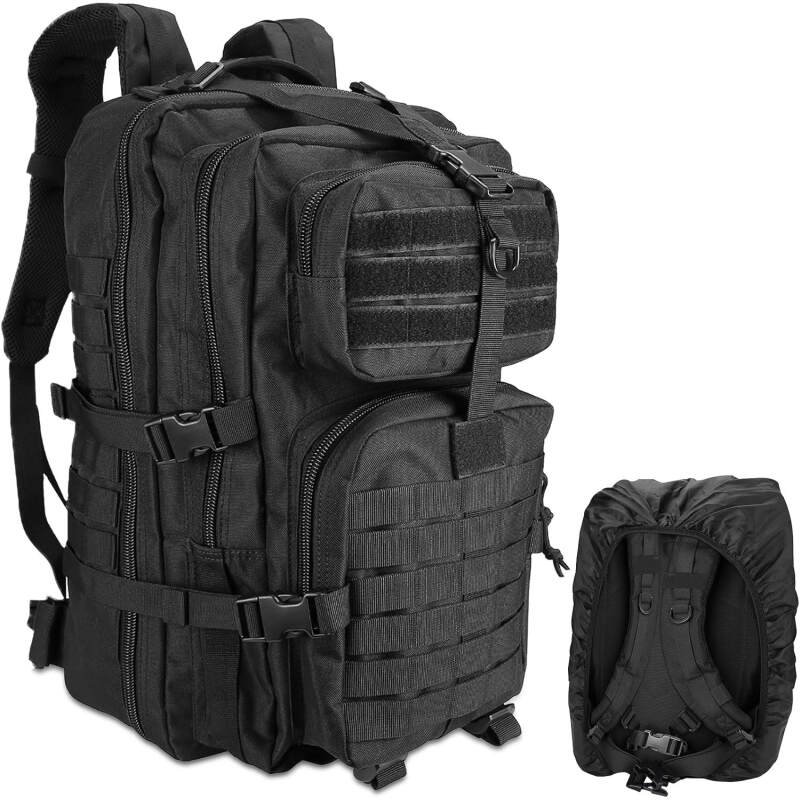 ProCase Military Tactical Backpack with Waterproof Rain Cover, 48L Large Rucksack 3 Day Outdoor Army Assault Molle Pack Go Bag Backpacks -Black