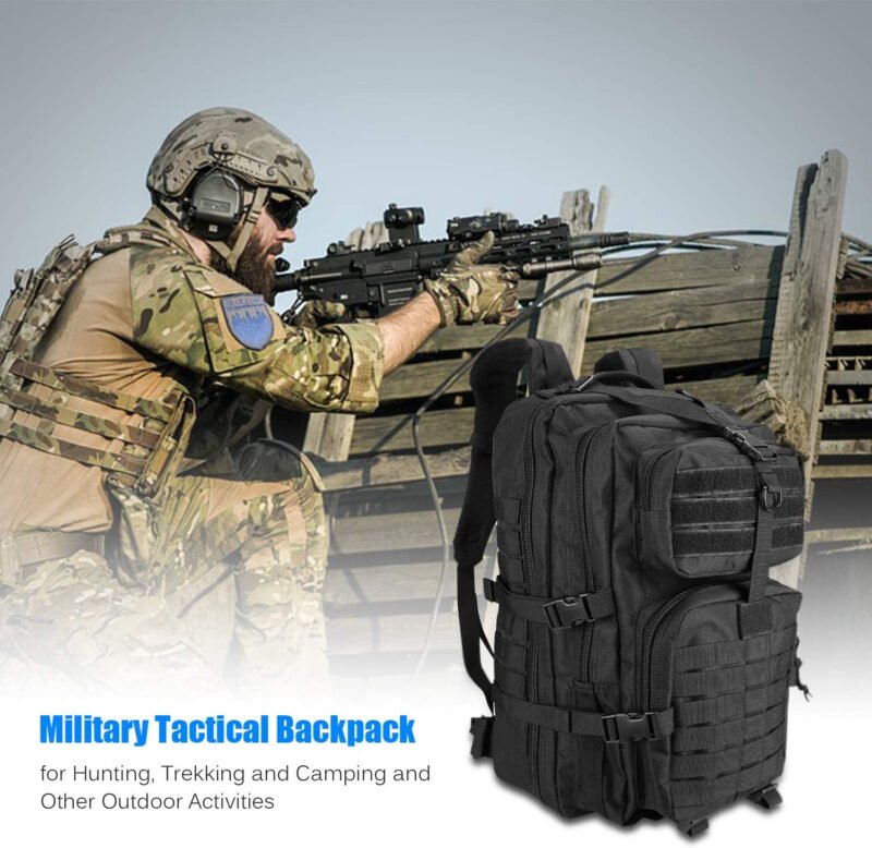 ProCase Military Tactical Backpack with Waterproof Rain Cover, 48L Large Rucksack 3 Day Outdoor Army Assault Molle Pack Go Bag Backpacks -Black