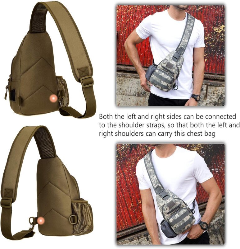 Protector Plus Tactical Sling Bag Military MOLLE Crossbody Pack with USB Charging Port Chest Shoulder Backpack EDC Diaper Satchel Motorcycle Bicycle Daypack (Patch Included),Black Camo