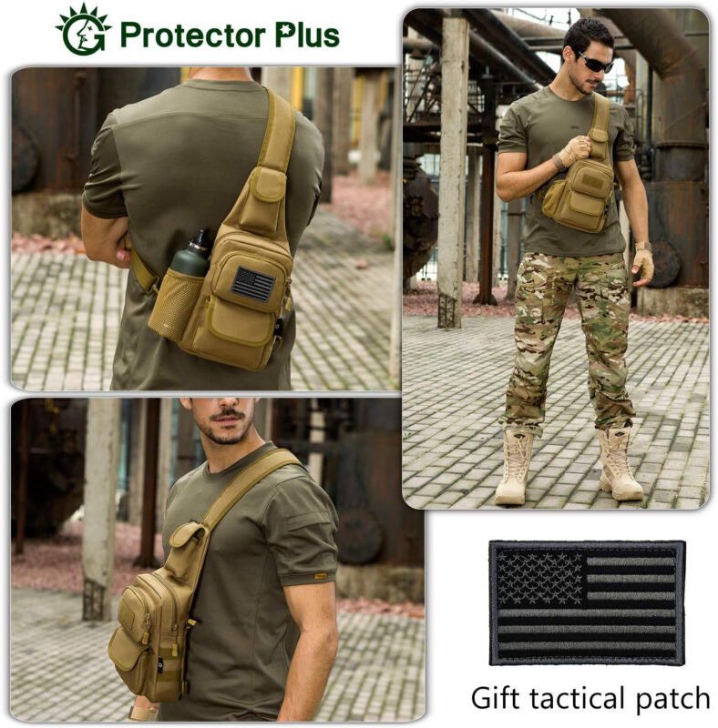 Protector Plus Tactical Sling Bag Military MOLLE Crossbody Pack (Patch Included)