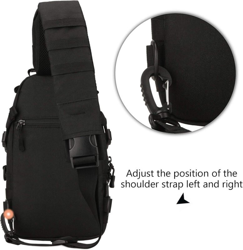 Protector Plus Tactical Sling Bag Military MOLLE Crossbody Packs Chest Shoulder Backpack EDC Diaper Satchel Motorcycle Bicycle Daypack (Patch Included), Black