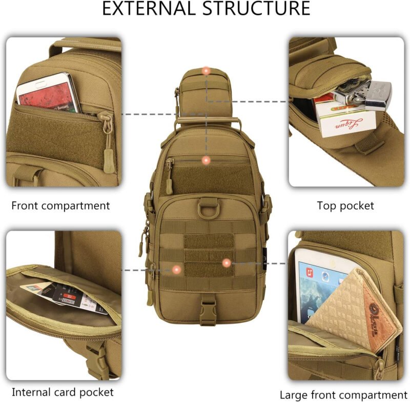 Protector Plus Tactical Sling Bag Military MOLLE Crossbody Packs Chest Shoulder Backpack EDC Diaper Satchel Motorcycle Bicycle Daypack (Patch Included), Black