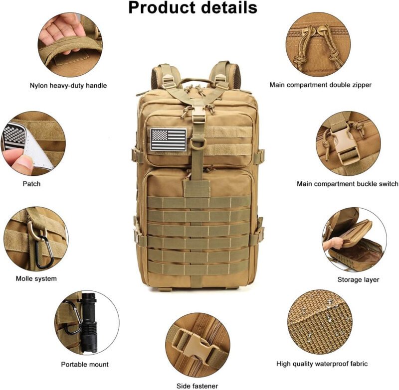 ROARING FIRE Tactical Backpack, Army Assault Pack, Molle Backpack for The 3 Day Pack, 45L prepper bag