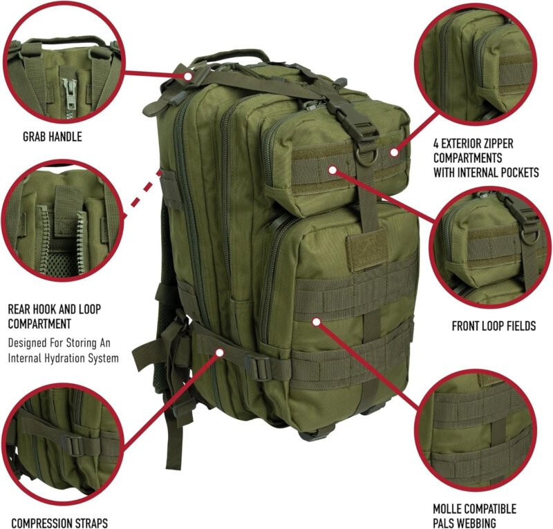 Rothco Convertible Medium Transport Pack – 25L Backpack – Shoulder or Crossbody – MOLLE and Hydration Compatible (Coyote Brown)