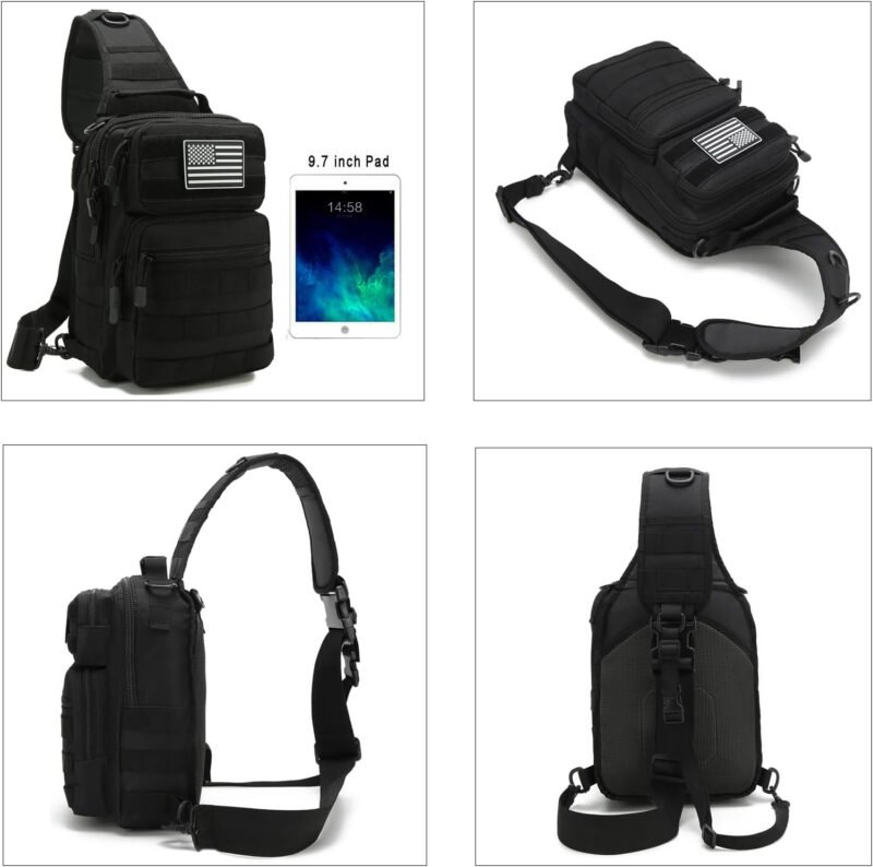 EDC Sling Bag Tactical Shoulder Sling Bag Small Military Crossbody Pack Tactiacal Backpack Rover Chest Bag Pack (Black)