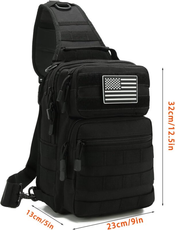 EDC Sling Bag Tactical Shoulder Sling Bag Small Military Crossbody Pack Tactiacal Backpack Rover Chest Bag Pack (Black)