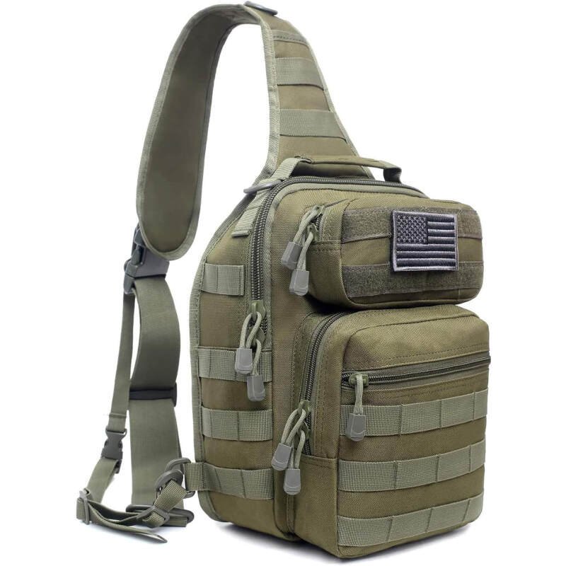 Tactical Sling Bag Pack Military Rover Shoulder Sling Backpack Molle Range Bags Chest Pack Day Pack Diaper Bag (Army Green)