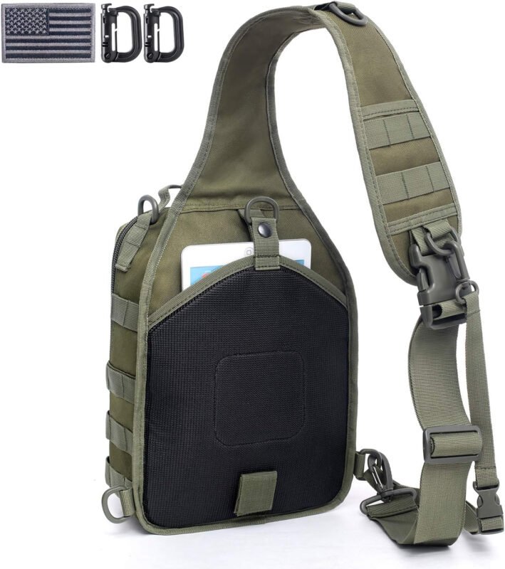 Tactical Sling Bag Pack Military Rover Shoulder Sling Backpack Molle Range Bags Chest Pack Day Pack Diaper Bag (Army Green)