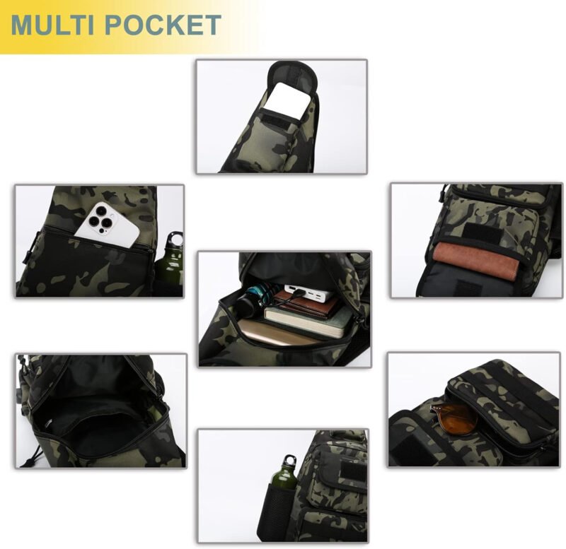 Tactical Shoulder Bag – 1000D Molle Military Backpack Outdoor Daypack Chest Pack(Black Camo)