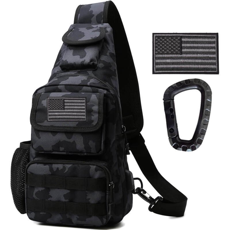 Tactical Shoulder Bag – 1000D Molle Military Backpack Outdoor Daypack Chest Pack(Black Camo)