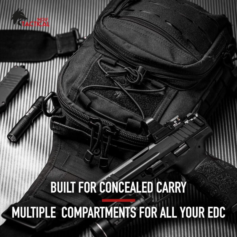 WOLF TACTICAL Compact EDC Sling Bag – Concealed Carry Shoulder Bag for Range, Travel, Hiking, Outdoor Sports