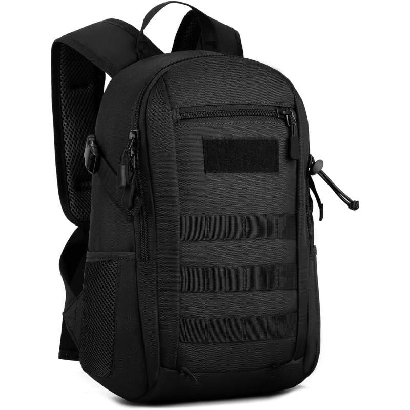 Wowelife Small Tactical Backpack for Men, Mini Tactical Backpack 10L Kids, Small Military Day Pack, Molle Bag Black for Men for Hunting Camping Trekking Travel, Black