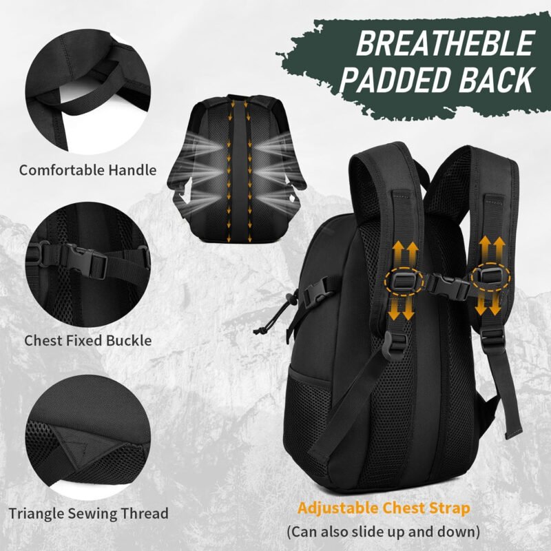 Wowelife Small Tactical Backpack for Men, Mini Tactical Backpack 10L Kids, Small Military Day Pack, Molle Bag Black for Men for Hunting Camping Trekking Travel, Black