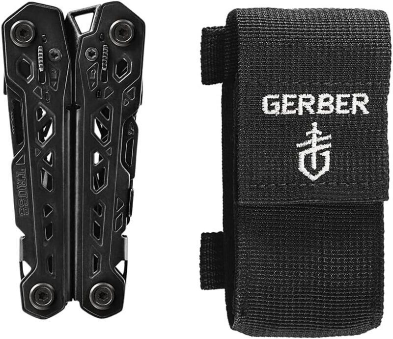 Gerber Gear Truss 17-in-1 EDC Needle Nose Pliers Multi tool – includes Pocket Knife, Screwdriver, and Bottle Opener Accessories – Gifts for Men, Fishing and Camping Gear – Black with Molle Sheath