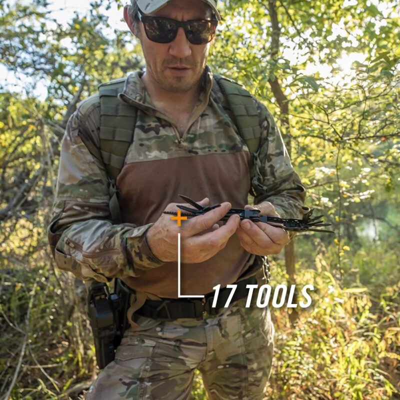 Gerber Gear Truss 17-in-1 EDC Needle Nose Pliers Multi tool – includes Pocket Knife, Screwdriver, and Bottle Opener Accessories – Gifts for Men, Fishing and Camping Gear – Black with Molle Sheath