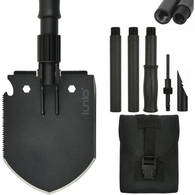 Survival Folding Shovel 35in Multi-Tool, Heavy Duty Carbon Steel Military Entrenching Tool w/Pickaxe, Portable Collapsible Spade for Disaster Cleanup, Car Emergency, Camping, Off Road, Outdoor Rescue