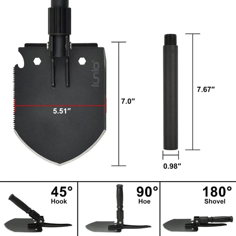 Survival Folding Shovel 35in Multi-Tool, Heavy Duty Carbon Steel Military Entrenching Tool w/Pickaxe, Portable Collapsible Spade for Disaster Cleanup, Car Emergency, Camping, Off Road, Outdoor Rescue