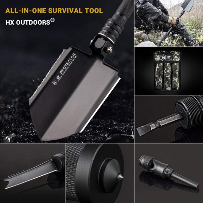 Survival Shovel Folding Tactical Shovel Aerospace-Grade Aluminum Camping Shovel Multifunctional Multitool Ultra-Light & Solid Collapsible Spade Emergency Kit with Carry Bag (26.6″)