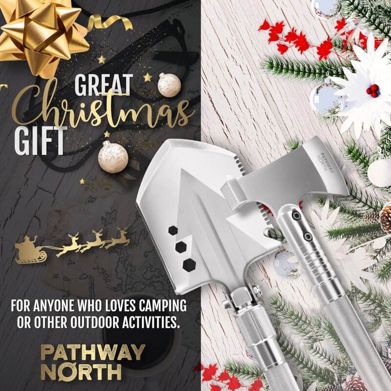 Survival Shovel and Camping Axe – Stainless Steel Tactical Survival Multi-Tool and Survival Hatchet Equipment for Outdoor Hiking Camping Gear, Hunting, Backpacking Emergency Kit(Silver)