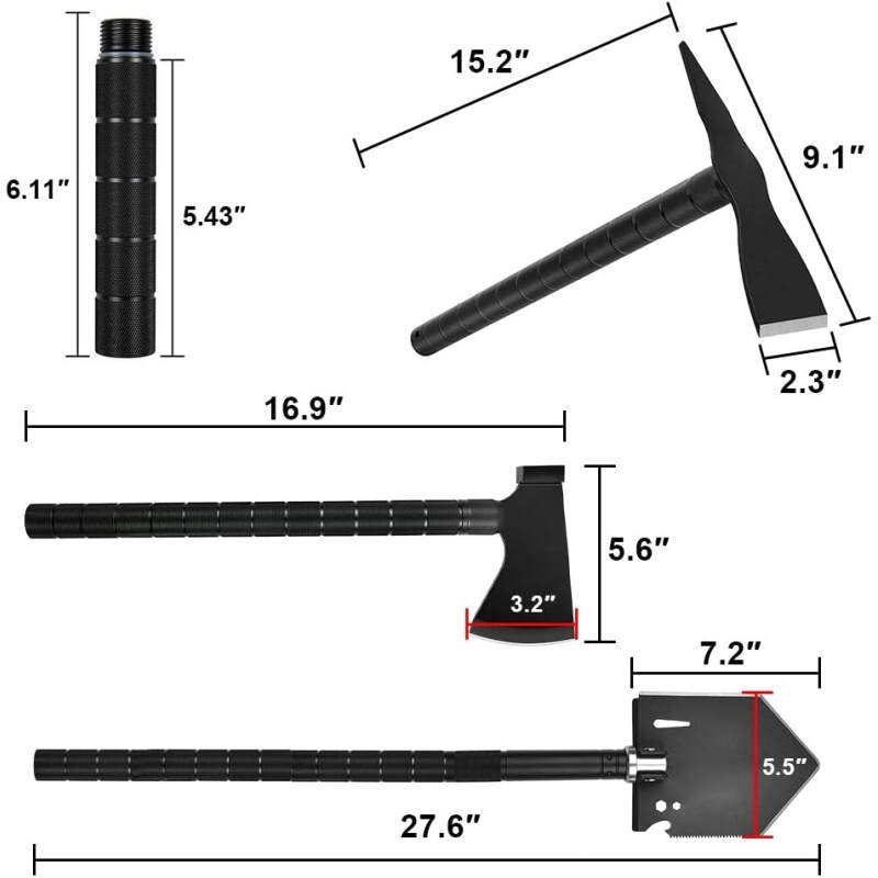 Survival Shovel Multi-Tool, Camping Shovels Axe, Military Spade, Folding Off-Roading Tool Kit, for Camping, Hiking, Metal Detecting, Emergency Outdoor