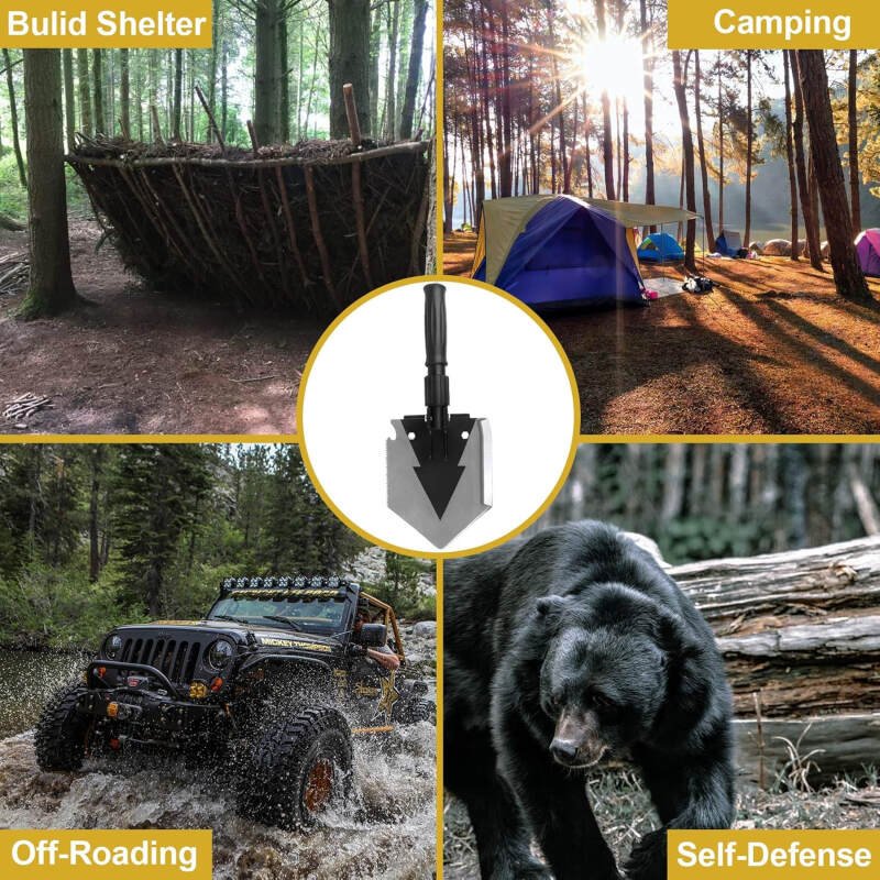Camping Shovel 38 inch, Folding Shovel, with Pickaxe, Survival Tactical Multitool, Military Compact Tool, 180 Degree Portable Spade for Off-Roading, Backpacking, Hiking, Car Emergency
