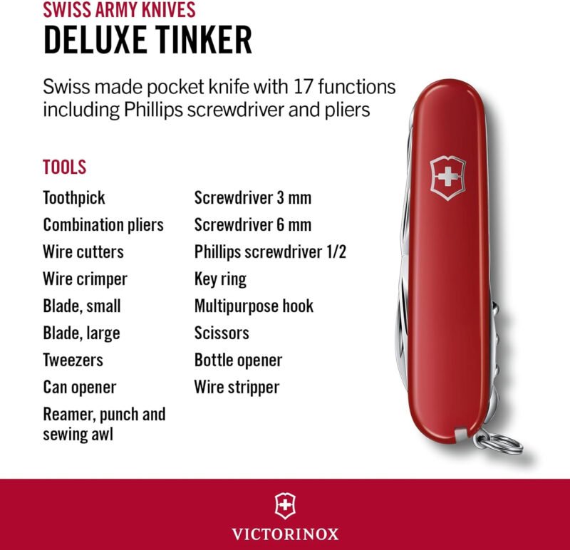 Victorinox Swiss Army Multi-Tool, Tinker Pocket Knife , Red, 91mm