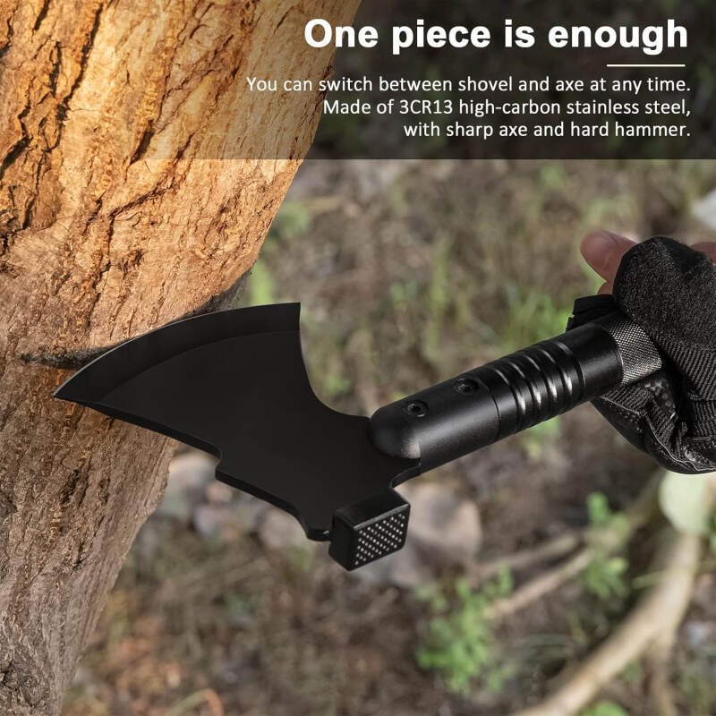 Military-Grade Survival Shovel High Carbon Steel Tactical Shovel Axe Folding Entrenching Tool Camping Hiking Shovel Carrying Pouch Car Emergency Survival Gear