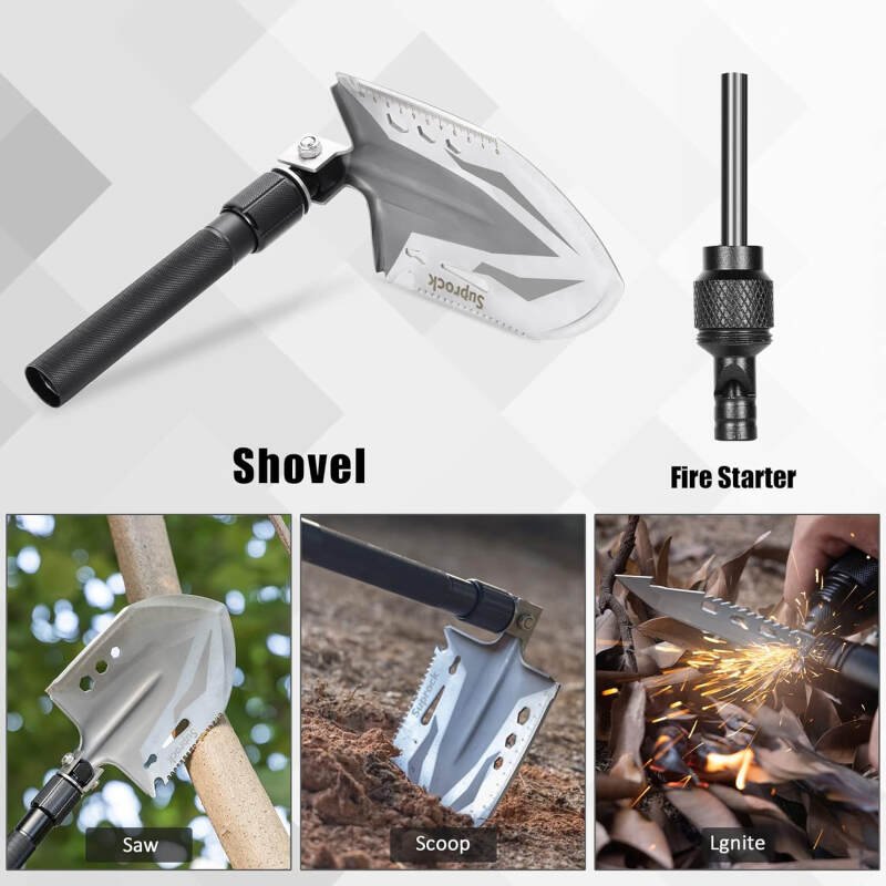 Military-Grade Survival Shovel High Carbon Steel Tactical Shovel Axe Folding Entrenching Tool Camping Hiking Shovel Carrying Pouch Car Emergency Survival Gear