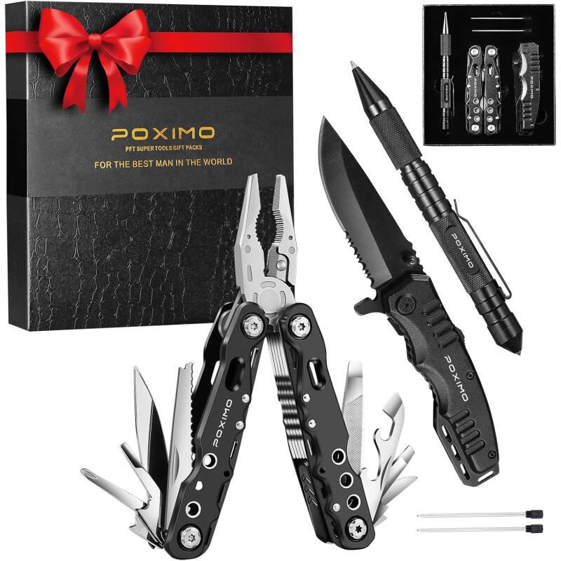 Multitools for Man, Gifts for Men Dad Him, Men Gifts with 14 In 1 Multi-tool Pliers, Pocket Knife, Tactical Pen, 3 Items Pack, Multi tools Gifts for Father