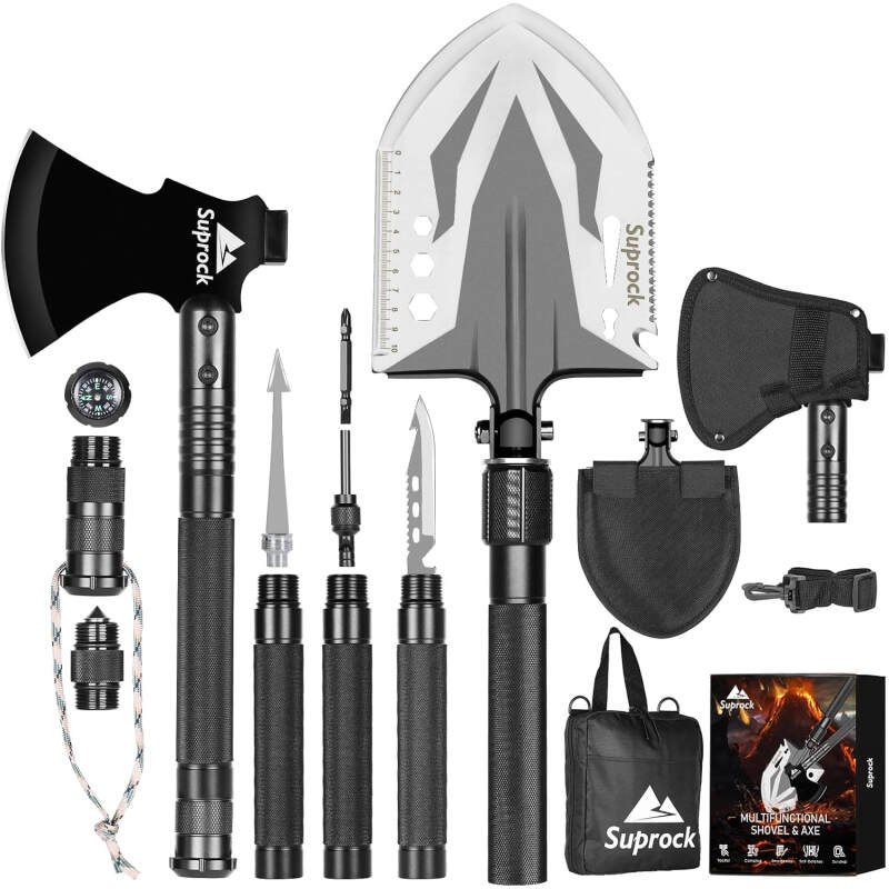 Military-Grade Survival Shovel High Carbon Steel Tactical Shovel Axe Folding Entrenching Tool Camping Hiking Shovel Carrying Pouch Car Emergency Survival Gear
