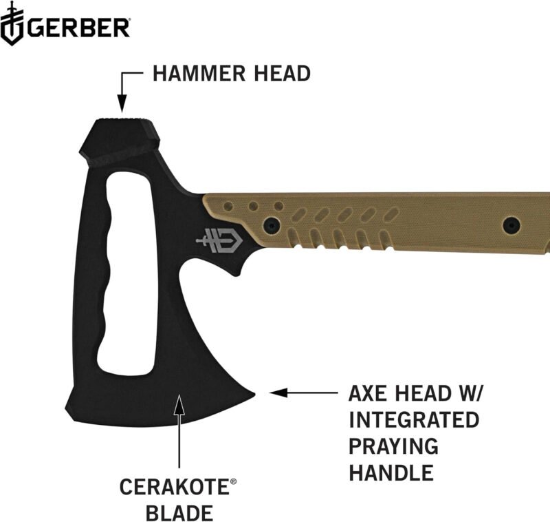 Gerber Gear Downrange Tactical Tomahawk Survival Multitool, Camping Axe with Hammer Head and Steel Pry Bar, Includes Sheath with Integrated Molle Straps