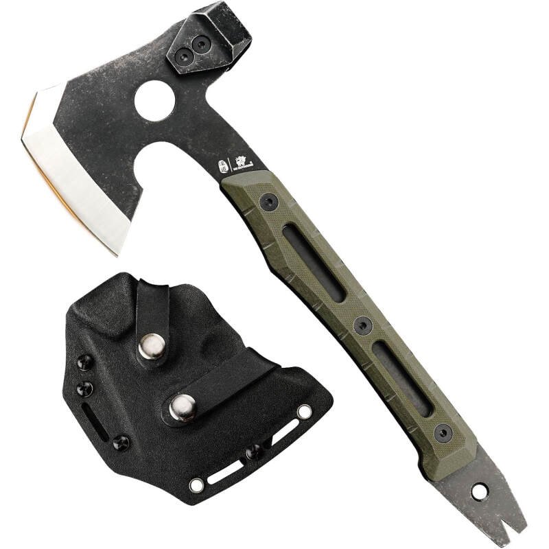 HX Outdoors Multifunctional Splitting Axe, Full Tang Survival Camping Tactical Wood Hatchet，Camp Bushcraft Hand Axes with Hammer and Nail Puller (Army Green)